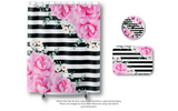 Wall Clock-Magenta Pink-Floral Bash-Black Horizontal Stripes-White