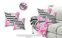 Wall Clock-Magenta Pink-Floral Bash-Black Horizontal Stripes-White