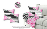 Velveteen Plush Blanket-Magenta Pink-Floral Bash-Black Horizontal Stripes-White