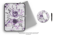 Laptop Sleeve-Soft Purple Floral-Purple Pinstripes-White