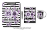 Clipboard-Soft Purple Floral-Black Horizontal Stripes-White