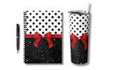 Small Spiral Notebook, 6x8in-Glam Red Bow-Black Polka Dots-Black Glitter