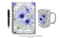 Small Spiral Notebook, 6x8in-Soft Blue Floral-Soft Blue Horizontal Stripes-White