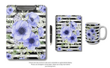 Clipboard-Soft Blue Floral-Black Horizontal Stripes-White