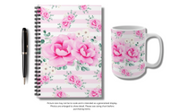 Small Spiral Notebook, 6x8in-Magenta Pink Floral-Pink Horizontal Stripes-White