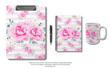 Small Spiral Notebook, 6x8in-Magenta Pink Floral-Pink Horizontal Stripes-White