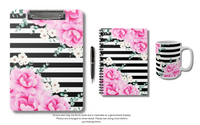 Clipboard-Magenta Pink-Floral Bash-Black Horizontal Stripes-White