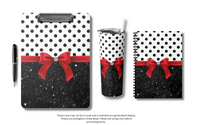 Small Spiral Notebook, 6x8in-Glam Red Bow-Black Polka Dots-Black Glitter