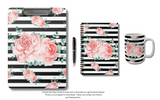 Clipboard-Lush Pink Floral-Black Horizontal Stripes-White