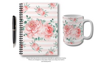 Small Spiral Notebook, 6x8in-Lush Pink Floral-Pink Horizontal Stripes-White