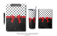 Skinny Tumbler, 20oz-Glam Red Bow-Black Polka Dots-Black Glitter