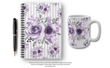 Small Spiral Notebook, 6x8in-Soft Purple Floral-Purple Pinstripes-White