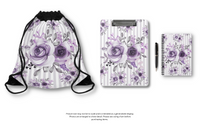 Drawstring Bag-Soft Purple Floral-Purple Pinstripes-White
