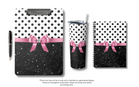 Small Spiral Notebook, 6x8in-Glam Pink Bow-Black Polka Dots-Black Glitter