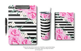 Skinny Tumbler, 20oz-Magenta Pink-Floral Bash-Black Horizontal Stripes-White