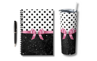 Small Spiral Notebook, 6x8in-Glam Pink Bow-Black Polka Dots-Black Glitter