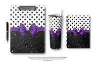 Small Spiral Notebook, 6x8in-Glam Purple Bow-Black Polka Dots-Black Glitter