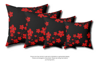 Square Pillow-Red Floral Blossoms-Black