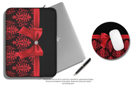 Laptop Sleeve-Red Bow-Red Lace-Black