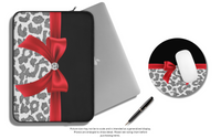 Mouse Pad-Glam Red Bow-Grey Leopard-Black