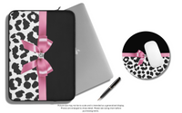 Laptop Sleeve-Glam Pink Bow-Snow Leopard-Black