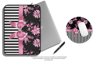 Laptop Sleeve-Glam Pink Bow-Pink Stencil-Black White Pinstripes