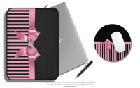 Mouse Pad-Glam Pink Bow-Pink Black Pinstripes-Black