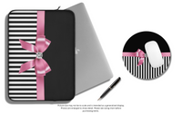 Mouse Pad-Glam Pink Bow-Black White Pinstripes-Black