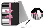 Laptop Sleeve-Glam Pink Bow-Black White Pinstripes-Black