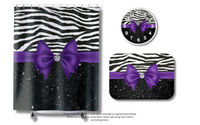 Shower Curtains-Glam Purple Bow-Zebra-Black Glitter