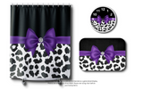 Shower Curtains-Glam Purple Bow-Snow Leopard-Black