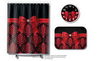 Bath Mat-Glam Red Bow-Red Lace-Black