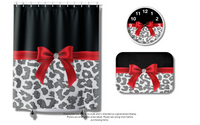 Wall Clock-Glam Red Bow-Grey Leopard-Black