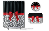 Shower Curtains-Glam Red Bow-Grey Leopard-Black