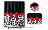 Shower Curtains-Glam Red Bow-Snow Leopard-Black