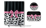 Shower Curtains-Glam Pink Bow-Snow Leopard-Black