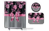 Wall clock-Glam Pink Bow-Pink Stencil-Black White Pinstripes