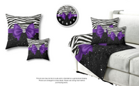 Square Pillow-Glam Purple Bow-Zebra-Black Glitter