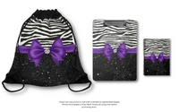 Drawstring Bag-Glam Purple Bow-Zebra-Black Glitter