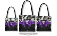 Tote Bag-Glam Purple Bow-Zebra-Black Glitter