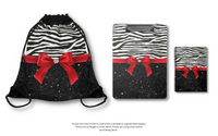 Drawstring Bag-Glam Red Bow-Zebra-Black Glitter