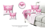 Square Pillow-Glam Pink Bow-Pink White Stencil-Pink White Pinstripes