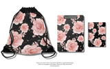 Drawstring Bag-Pink Rose-Pink Stencil-Black