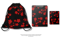 Drawstring Bag-Red Floral Blossoms-Black