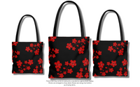 Tote Bag-Red Floral Blossoms-Black