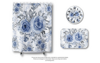 Shower Curtains-Stormy Blue-Floral Stencil-White