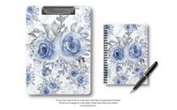 Small Spiral Notebook, 6x8in-Stormy Blue-Floral Stencil-White