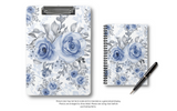 Small Spiral Notebook, 6x8in-Stormy Blue-Floral Stencil-White