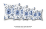 Square Pillow-Stormy Blue-Floral Stencil-White