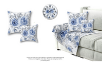 Square Pillow-Stormy Blue-Floral Stencil-White